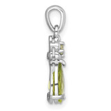 Sterling Silver Rhodium-plated Polished Peridot Teardrop and Flower Pendant