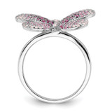 Sterling Silver Rhodium-plated Polished Pink CZ Butterfly Ring - QR-B793FE46-4039