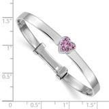 Sterling Silver Rhodium-plated Polished Pink CZ Heart Childrens Expandable Bangle