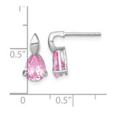 Sterling Silver Rhodium-plated Polished Pink Pear CZ Teardrop Post Earrings