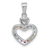 Sterling Silver Rhodium-plated Polished Rainbow CZ Double Heart Pendant