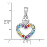 Sterling Silver Rhodium-plated Polished Rainbow CZ Double Heart Pendant