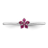 Sterling Silver Rhodium-plated Polished Red CZ Flower Ring - QR-78B1E23C-7814