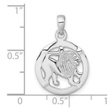 Sterling Silver Rhodium-plated Polished Reversible Leo Lion in Circle Zodiac Pendant