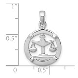 Sterling Silver Rhodium-plated Polished Reversible Libra Scales in Circle Zodiac Pendant