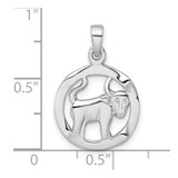 Sterling Silver Rhodium-plated Polished Reversible Taurus Bull in Circle Zodiac Pendant