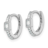 Sterling Silver Rhodium-plated Polished Round and Emerald-cut CZ Round Hinged Hoop Earrings