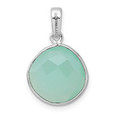Sterling Silver Rhodium-plated Polished Round Checker-cut Green Chalcedony Pendant