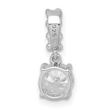 Sterling Silver Rhodium-plated Polished Round CZ Dangling Chain Slide Pendant