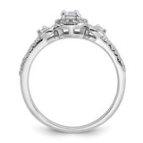 Sterling Silver Rhodium-plated Polished Round CZ Halo Double Side Heart Split Shank Size 7 Ring