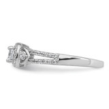 Sterling Silver Rhodium-plated Polished Round CZ Halo Double Side Heart Split Shank Size 7 Ring