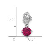 Sterling Silver Rhodium-plated Polished Round Lab Created Ruby and CZ Dangling Heart Chain Slide Pendant