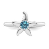 Sterling Silver Rhodium-plated Polished Round Light Swiss Blue Topaz Starfish Ring - QR-A0F1F191-6852