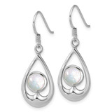 Sterling Silver Rhodium-plated Polished Round Mother of Pearl in Teardrop Dangle Shepherd Hook Earrings