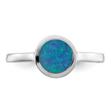 Sterling Silver Rhodium-plated Polished Round Synthetic Opal Ring - QR-F9C17A97-4539