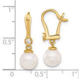 14k 7-8mm White Round Akoya Saltwater Cultured Pearl and .10 Carat Diamond Dangle Earrings