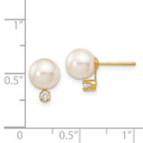 14k 7-8mm White Round Akoya Saltwater Cultured Pearl and 1/10 Carat Diamond Post Earrings
