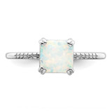 Sterling Silver Rhodium-plated Polished Square White Created Opal Ring - QR-2FAA414C-5120
