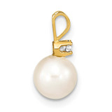 14k 7-8mm White Round Akoya Saltwater Cultured Pearl and 1/20 Carat Diamond Pendant