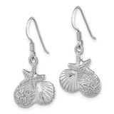 Sterling Silver Rhodium-plated Polished Starfish, Sand Dollar & Shell Dangle Earring