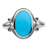 Sterling Silver Rhodium-plated Polished Synthetic Turquoise Ring - QR-BC7A3513-6662