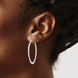 Sterling Silver Rhodium-plated Polished Tapered Round Hoop Earrings - QE-B9B6FB1C-6924