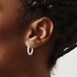 Sterling Silver Rhodium-plated Polished Textured 2.50mm Hoop Earrings - QE-D1BBE4AC-9533