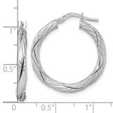 Sterling Silver Rhodium-plated Polished Textured and Twisted 3.00 x 25mm Round Hoop Earrings