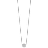 Sterling Silver Rhodium-plated Polished Textured CZ Flower 18 Inch Necklace
