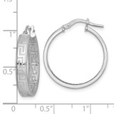 Sterling Silver Rhodium-plated Polished Textured In and Out Greek Key 4.00 x 23mm Hoop Earrings