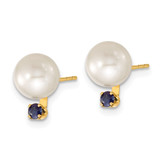 14k 7-8mm White Round Freshwater Cultured Pearl and .30SA Sapphire Post Earrings and Pendant Set