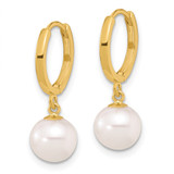 14k 7-8mm White Round Freshwater Cultured Pearl Dangle Hoop Earrings