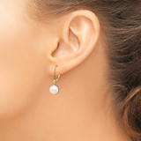 14k 7-8mm White Round Freshwater Cultured Pearl Dangle Leverback Earrings