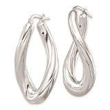 Sterling Silver Rhodium-plated Polished Twisted Oval Hoop Earrings - QE-87AB090C-7691