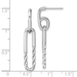 Sterling Silver Rhodium-plated Polished Twisted Paper Clip Dangle Post Earrings