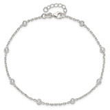 Sterling Silver Rhodium-plated Polished w/CZ 10in Plus 1in ext. Anklet