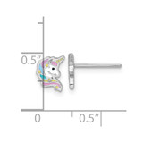 Sterling Silver Rhodium-plated Polished White and Rainbow Enamel Unicorn Head Childrens Post Earrings