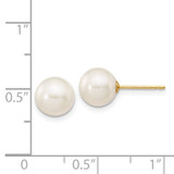 14k 7-8mm White Round Freshwater Cultured Pearl Stud Post Earrings