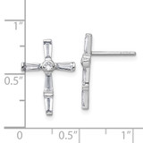 Sterling Silver Rhodium-plated Polished White Baguette CZ Cross Post Earrings