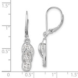 Sterling Silver Rhodium-plated Polished White Crystal Flip Flop Dangle Leverback Earrings