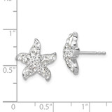 Sterling Silver Rhodium-plated Polished White Crystal Starfish Post Earrings