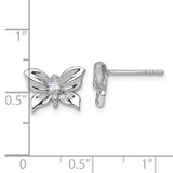 Sterling Silver Rhodium-plated Polished White CZ Butterfly Post Earrings