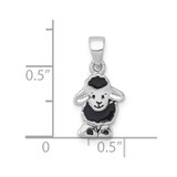 Sterling Silver Rhodium-plated Polished with Black Enamel Sheep Charm Pendant
