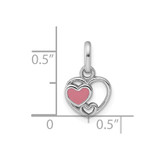 Sterling Silver Rhodium-plated Polished with Pink Enamel Triple Heart Charm Pendant