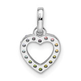Sterling Silver Rhodium-plated Rainbow Nano Crystal Open Heart Pendant