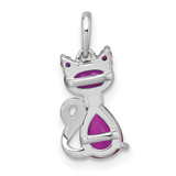 Sterling Silver Rhodium-plated Red Corundum Cat Pendant