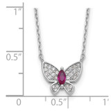 Sterling Silver Rhodium-plated Red White CZ Butterfly w/2in ext Necklace
