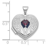 Sterling Silver Rhodium-plated Rhodolite Garnet June Birthstone 18mm Heart Locket