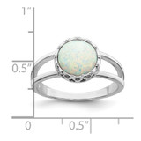 Sterling Silver Rhodium-plated Round White Created Opal Inlay Ring - QR-8066CCE3-6530
