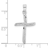 Sterling Silver Rhodium-plated Small CZ Wavy Cross Pendant